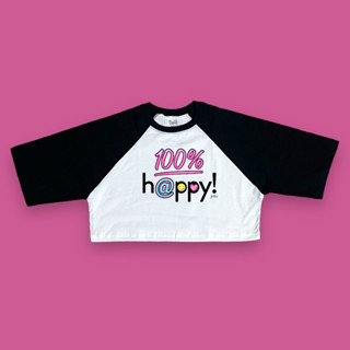 เสื้อ crop oversize two tone “happy100%”😊😊