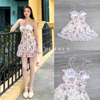 Chalin | D026 - เดรสสายเดี่ยวผูกโบว์ลายน่ารักมากก ทรงนี้ใส่สวยฮิตมากๆระบาย2ชั้น เนื้อผ้าสวยใส่สบายพร้อมไปได้ทุกที่