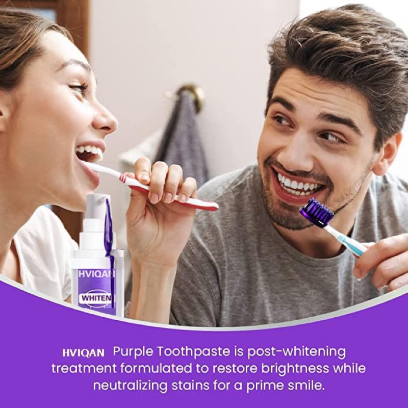 ยาสีฟันไวท์เทนนิ่ง V34 สีม่วง กำจัดคราบ,ควันบุหรี่ ซ่อมแซมเหงือกและฟันขาว - รูปที่ 2