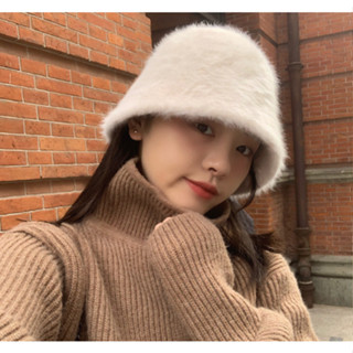 หมวกบักเก็ต ขนมิ้งค์เทียม สไตล์เกาหลี
