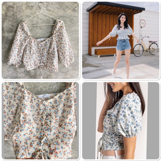 ส่งเร็ว  Primark Top เสื้อสีครีม ลาย Floral print แขนตุ๊กตา แขนพองๆ new