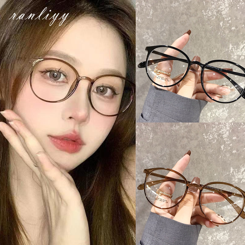 ส่งเร็ว🌼แว่นสายตาสั้ป้องกันแสงสีฟ้าแฟชั่นกรอบกลมสไตล์เกาหลีเรียบง่ายแว่นกรองแสงคอมพิวเตอร์ผู้ชายและผู้หญิง-Ranliyy