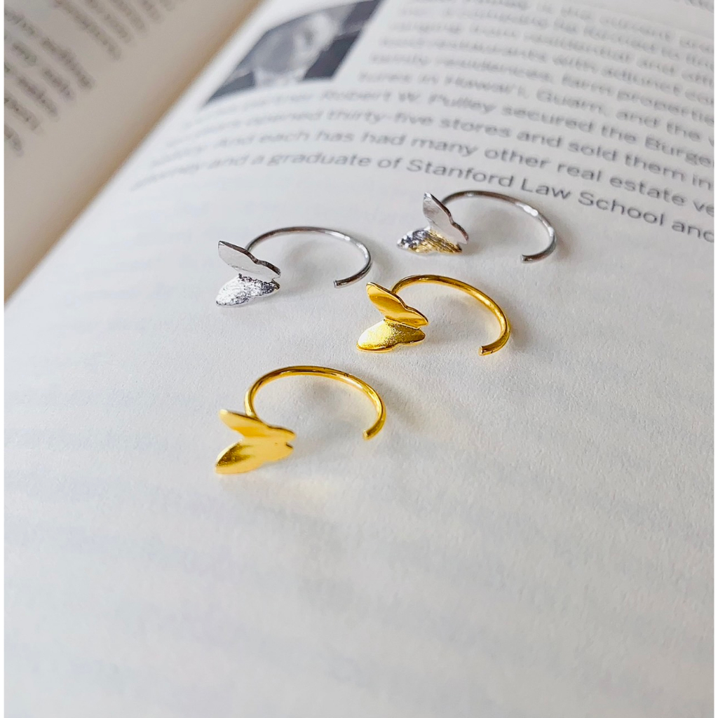 111_goodgift_station - Butterfly earrings(#S925 sterling silver earrings) ต่างหูเจาะตรงปลายเป็นรูปผีเสื้อ ใส่แล้วก้านเส