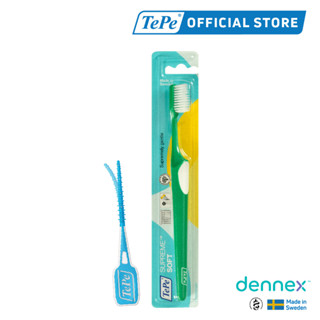 TePe Supreme with Easypick แปรงสีฟัน ขนนุ่ม 2 ระดับ แปรงสีฟันเทเป้ สุพรีม 1 ด้าม by Dennex