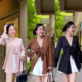 [ Mookrinstyle ] เสื้อตัวยาว ผูกหน้า สไตล์คุณหนู เป็นมินิเดร…