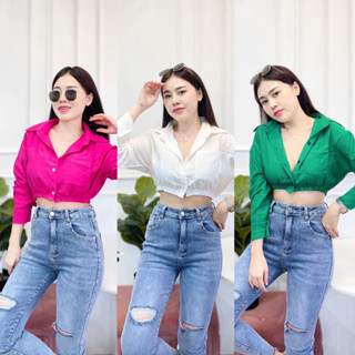 🌈mayylody🌈 เสื้อเชิ้ตแขนยาว แต่งชายสม็อคจั้ม สวยแซบเกินต้านนนน💜💚💛🧡 ครอปท็อป เชิ้ต เสื้อเชิ้ต