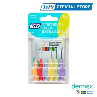 TePe interdental Brush Extrasoft แปรงซอกฟันขนนุ่มพิเศษ เทเป้ อินเทอร์เด็นทัล บลัช รุ่นเอ็กซ์ตร้าซอฟท์ 6 ชิ้น By Dennex