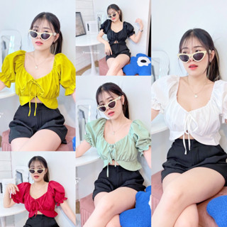 🏖mayylody🏖 เสื้อครอป แขนตุ๊กตาพองๆด้านหลังสม็อคสวยมากๆ น่ารักสุดๆๆๆ☀️💦🌈🌷 ครอปท็อป ครอป