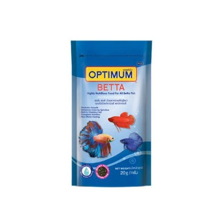 OPTIMUM BETTA 20 กรัม อาหารปลากัด สูตรเร่งสี เร่งโต ป้องกันโรค ใช้แล้วน้ำไม่ขุ่น [พร้อมส่ง] ร้านmirapetsupplies