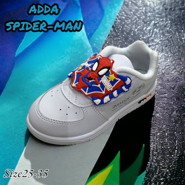 New By Adda 2022 รองเท้าพละสไปเดอร์แมนเด็กอนุบาลชาย รองเท้าผ้าใบอนุบาลสีขาว รุ่น 41N16