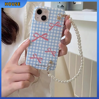 💲คูปองเคลม💲เคสไอโ case for iphone 11 12 สร้อยมุกผีเสื้อสีน้ำเงิน เคส 14 13 12 11 pro max ซิลิโคนเหลว ป้องกันการตก