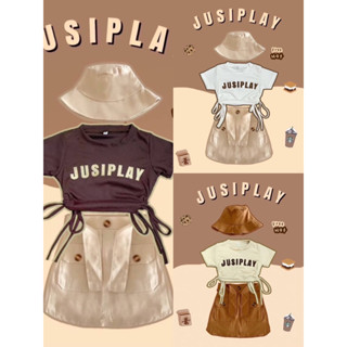 พร้อมส่ง SET JUSIPLAY เสื้อผ้าร่องปักอักษรแน่นๆ คู่กระโปรงคาโก้ผ้าฝ้ายแต่งกระเป๋า แถมฟรีหมวกเข้าset น่ารักมากๆค่ะ