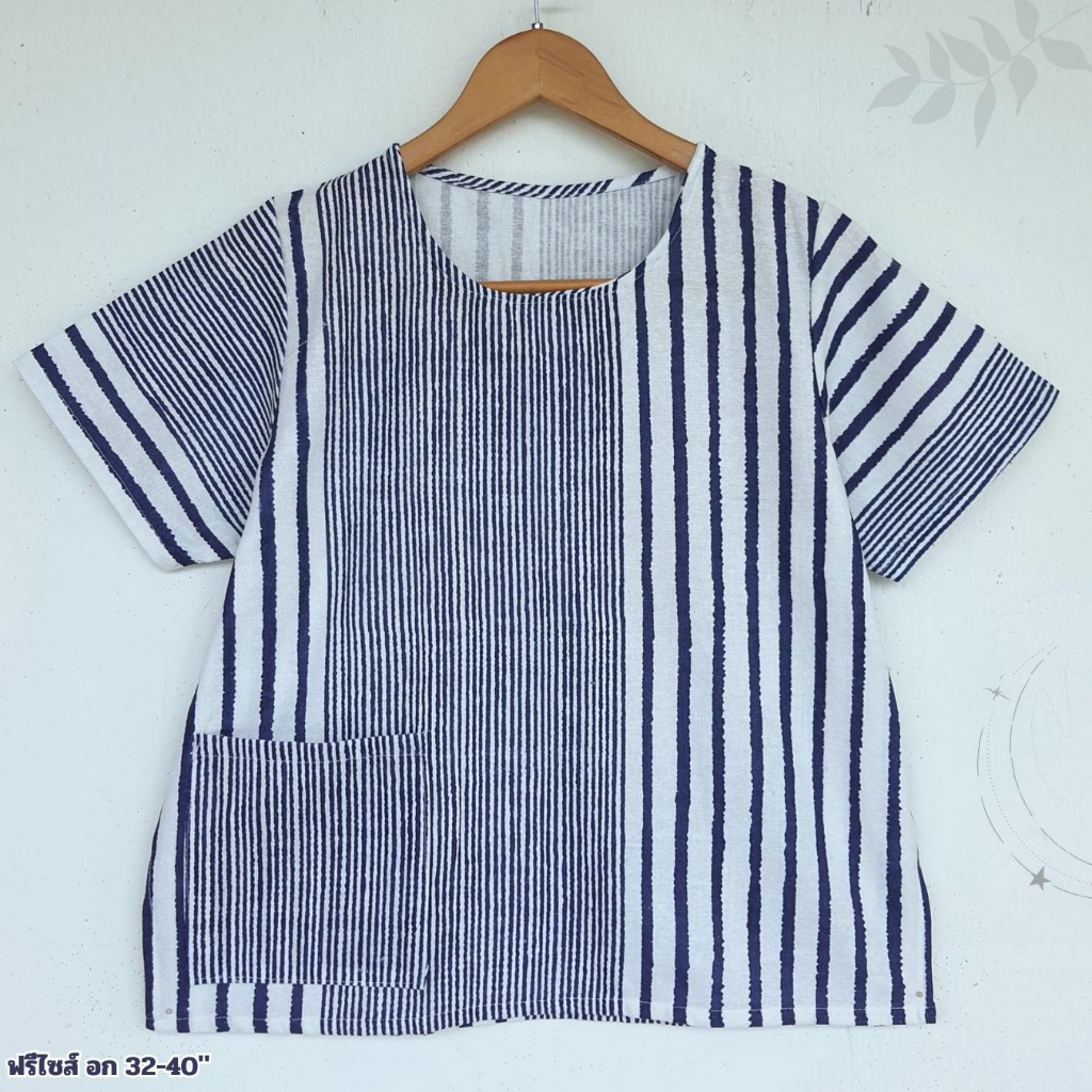 เสื้อคอกลมผ้าฝ้ายไทย เสื้อลายดอก สไตล์มินิมอล  มีกระเป๋าเสื้อทุกตัว รูปที่ 4