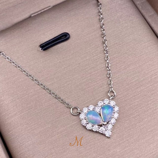 Meena Gem สร้อยคอพลอยแท้โอปอล สร้อยคอหัวใจ เรือนเงินแท้925พลอยดิบ  แหวนพลอยนำโชค พลอยประจำวันเกิด