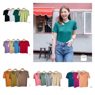 🔥Hit🔥เสื้อยืดเว้าไหล่ แขนสั้น ผ้าร่อง ผ้านิ่มใส่สบาย