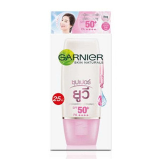 (6ซอง/กล่อง) Garnier Skin Naturals Sakura Glow Super UV Spf50+/Pa+++ การ์นิเย่ ซากุระ ไวท์ ซุปเปอร์ ยูวี เอสพีเอฟ50++