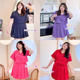 เซต2ชิ้น เสื้อครอปเชิ้ต + กระโปรงเทนนิส plussize สาวอวบ