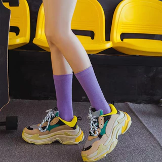 ถุงเท้าสีพื้น สีสด เรืองแสง นีออน แนวสตรีท ข้อยาว สไตล์เกาหลีKorean Women's socks fashion candy color socks