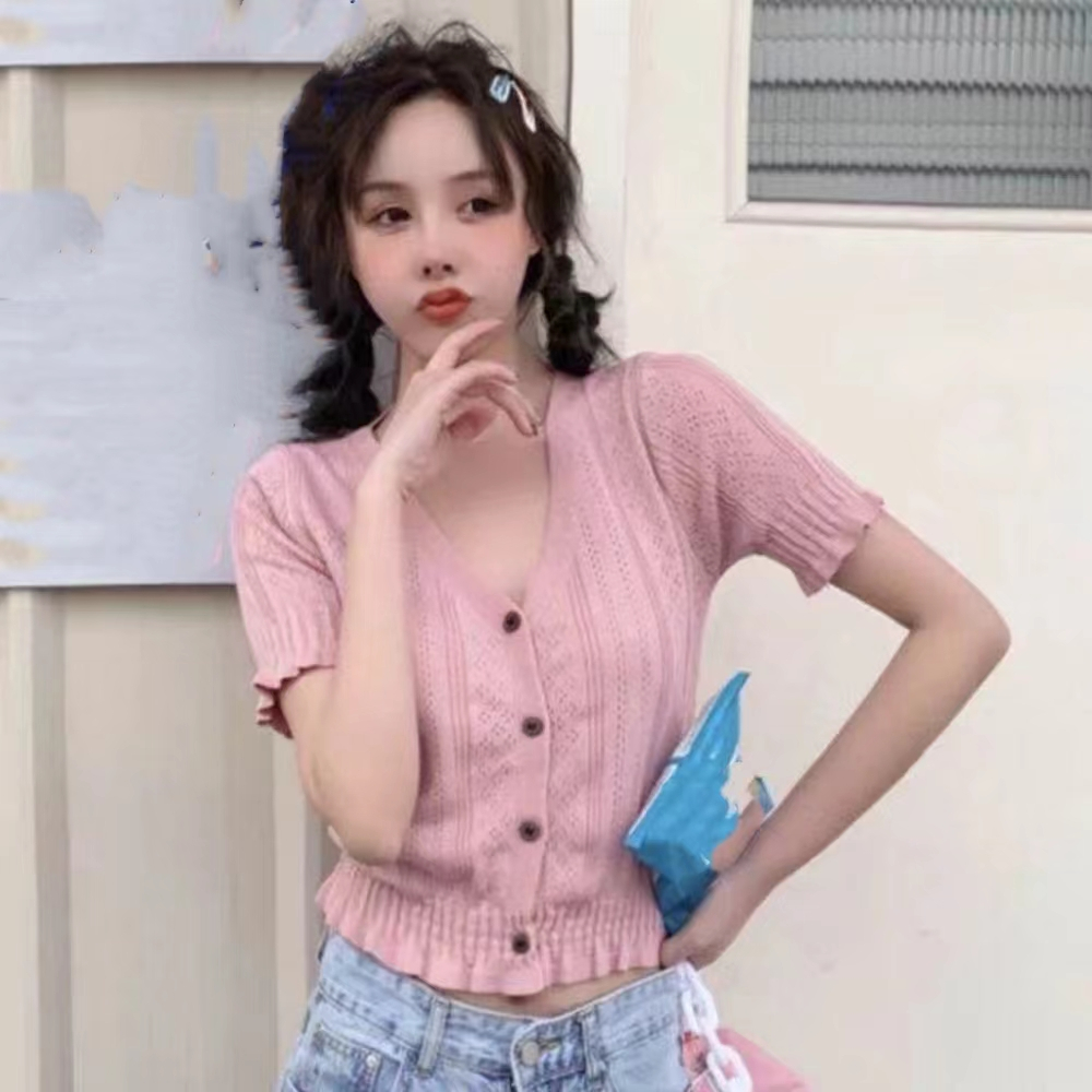 🐼Maze🌵พร้อมส่ง🌈เสื้อไหมพรมแขนสั้นรุ่นเจนนี่ใส่แล้วมีสไตล์📸 (119203) - รูปที่ 7