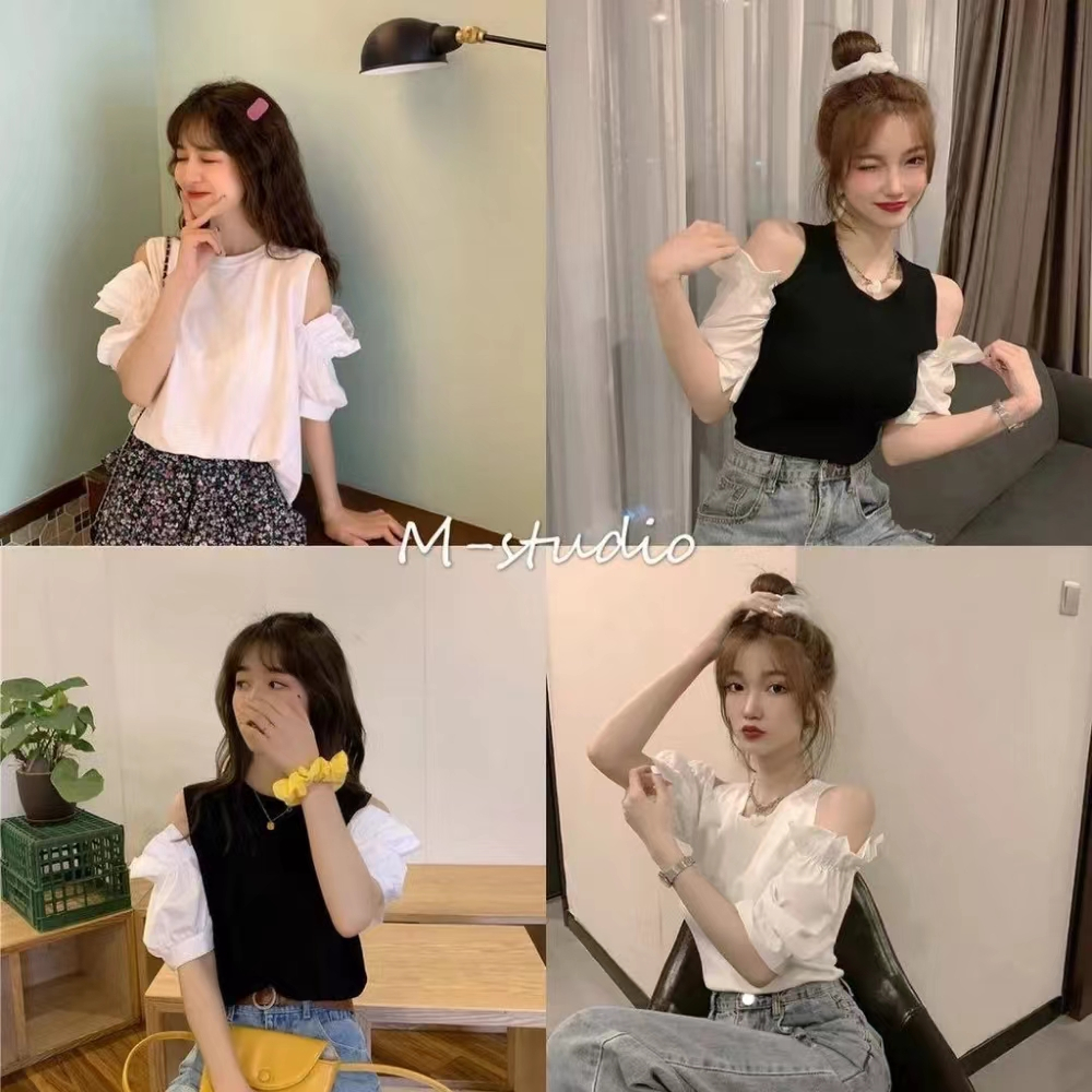 Maze*พร้อมส่ง*?เสื้อไหมพรมเปิดไหล่ แขนพอง ดีไซน์น่ารักมาก (0366-1)