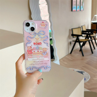 เคสลายน้องหมีเค้กขนมหวาน โบว์ฟ้า เคสไอโฟน เคสสำหรับ IPHONE CASE 11-14PROMAX