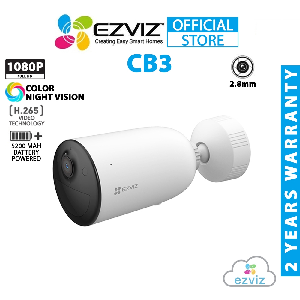 กล้องวงจรปิดไร้สาย EZVIZ รุ่น CB3 (2MP) 1080P WiFi Smart Home Battery Camera มีแบตในตัว ไร้สาย ภาพสี 24 ชม.