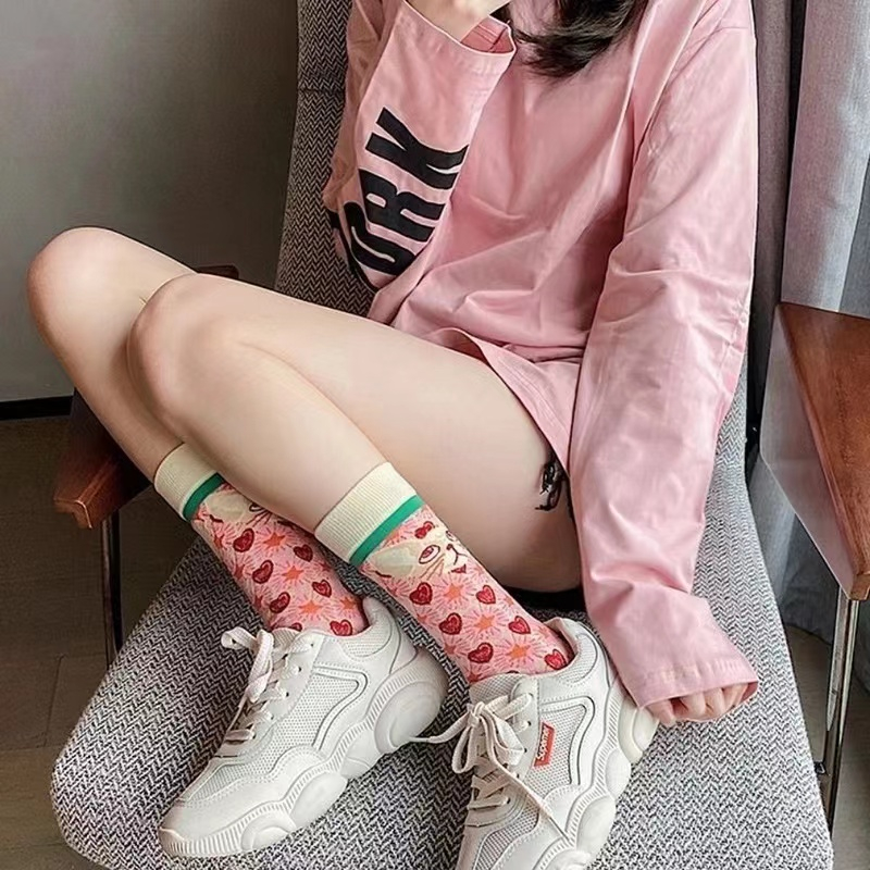 ถุงเท้าผ้าฝ้าย พิมพ์ลายน้องแมว ระบายอากาศ ถุงเท้าผู้หญิง Women's socks oil painting style cute cat socks - รูปที่ 5