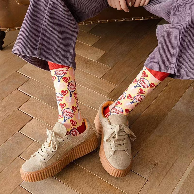 ถุงเท้าผ้าฝ้าย พิมพ์ลายน้องแมว ระบายอากาศ ถุงเท้าผู้หญิง Women's socks oil painting style cute cat socks - รูปที่ 6