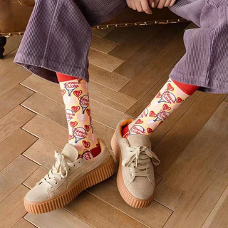ถุงเท้าผ้าฝ้าย พิมพ์ลายน้องแมว ระบายอากาศ ถุงเท้าผู้หญิง Women's socks oil painting style cute cat socks