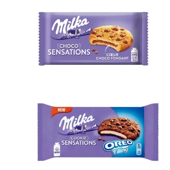 Milka Cookie Sensation Soft Cookies With Creame ซอฟท์คุกกี้ช็อกโกแลตชิพสอดไส้ครีม มี 2 รส น้ำหนัก 156 g.