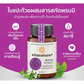 Vitanature+ สารสกัดพรมมิ ผสมสารสกัดใบแปะก๊วย อาหารเสริมบำรุงสมอง และความจำ 3 กระปุก