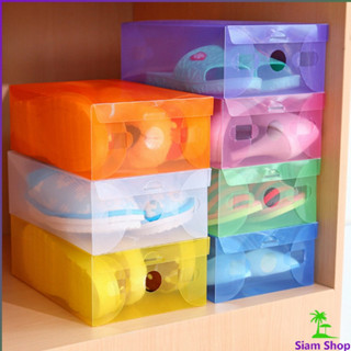 กล่องจัดระเบียบพับได้ แผ่นกล่องใส่รองเท้าพลาสติกใส Colour Transparent Shoe Box