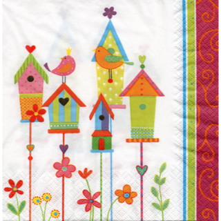 Pladao Napkin ภาพสวน บ้านนก Bird House การ์ตูน กระดาษ แนพกิ้น สำหรับงานศิลปะ เดคูพาจ decoupage ขนาด L 33x33