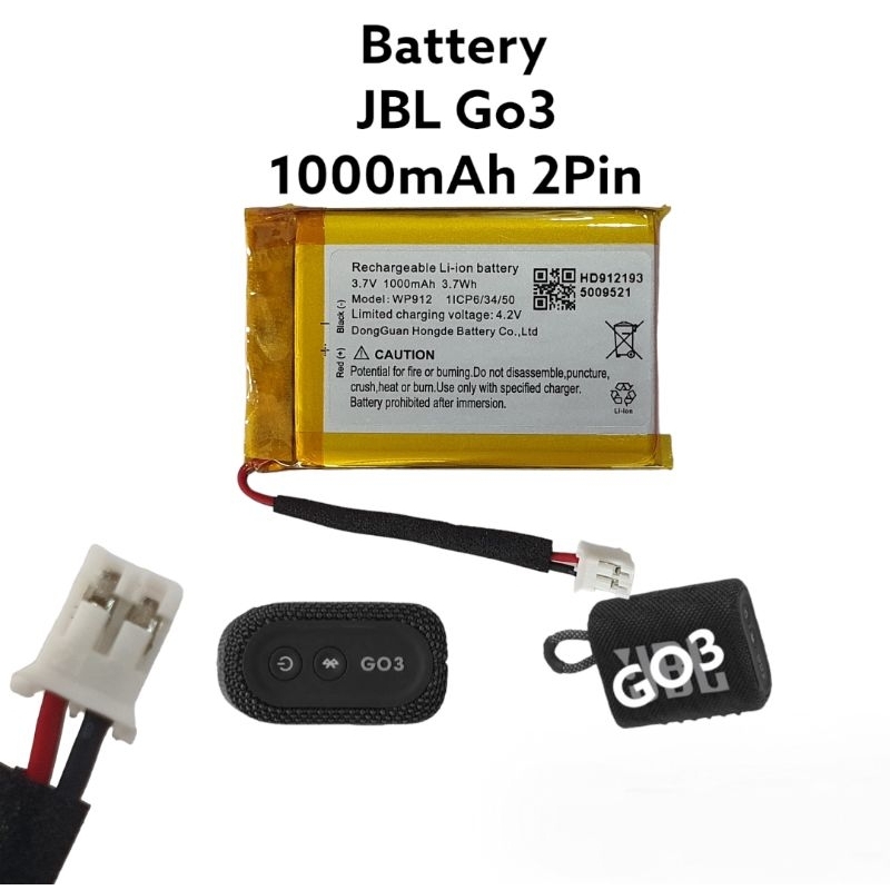 JBL GO3 1000mAh 2สาย GSP383562 Battery แบตเตอรี่ แบตลำโพง wireless bluetooth audio third speaker แบตเตอรี่ ประกัน3เดือน