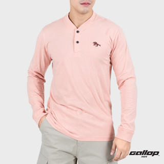 GALLOP : Mens Wear เสื้อยืดคอกระดุมแขนยาว (Henley Neck Long Sleeve T-Shirt) รุ่น GT9152 สี Coral - ชมพูอมส้ม / ราคาปรกติ 1,190.-