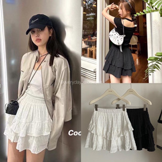 พร้อมส่ง | Seoul skirt🤍🖤(390฿) กระโปรงฟรุ้งฟริ้ง เอวยางยืด ด้านในมีซับกางเกงให้ด้วยน๊าแต่งระบายรอบตัว malista