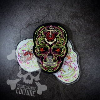 ตัวรีดติดเสื้อ ตัวรีดลายปัก อาร์มปัก Day Of The Dead Sugar Skull Patch - 9cm(L)x7cm(W)