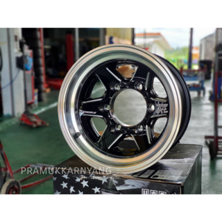 แม็กเพลาลอย แม็กขอบ15 แม็กELF แม็กบรรทุก แม็กซ์บรรทุก แม็กซ์ TYPE-H 15x8.0 6h170 ET-57 CB133 B-LP-W-XZ สีดำขอบเงา แม็ก