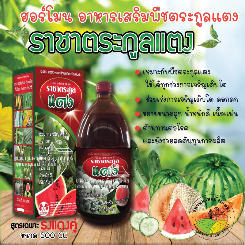ราชาตระกูลแตง " (ตราธงคู่) ฮอร์โมน อาหารเสริมพืชตระกูลแตง สุดยอดอาหารเสริม เร่งดก เร่งการเจริญเติบโต ขนาด 500 ซีซี