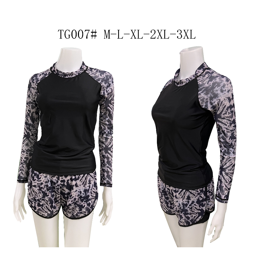 TG-007สินค้ามาใหม่ ชุดว่ายน้ำผู้หญิงแขนยาว แบบ 2 ชิ้น เสื้อแขนยาว+กางเกงขาสั้น มีฟองน้ำ มีเชือกผูก