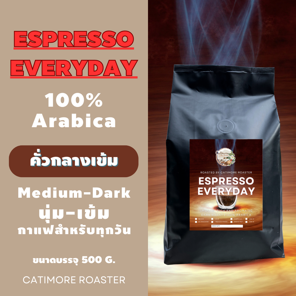 ( 500 กรัม ) Espresso Everyday กาแฟสำหรับทุกวัน เมล็ดกาแฟอาราบิก้าคั่วกลาง-เข้ม อาราบิก้า 100%