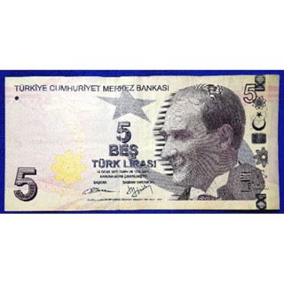 แบงก์​สะสม​ ตุรกี​ Turkey, 5 Lira, ใช้แล้ว, B1030E