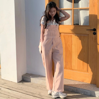 CHAWY Pink lady denim C4160 🌷✨ เอี๊ยมยาว เอี๊ยมยาวสีชมพู