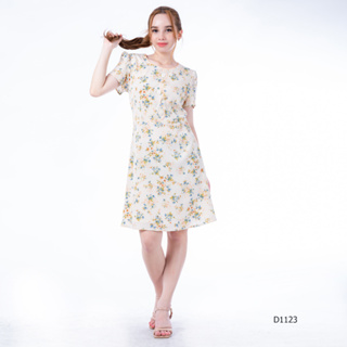 AMILA Dress AM-D1123 พีชสกิน แขนสั้น IGPU23-4