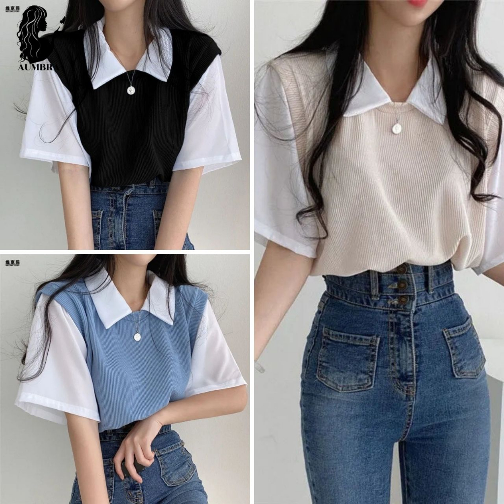 เสื้อแฟชั่นเชิ้ต แขนสั้น สไตล์สายเกา คอปก ยุคสาว90 สาวยุคใหม่ ผู้หญิง พร้อมส่ง TS1105
