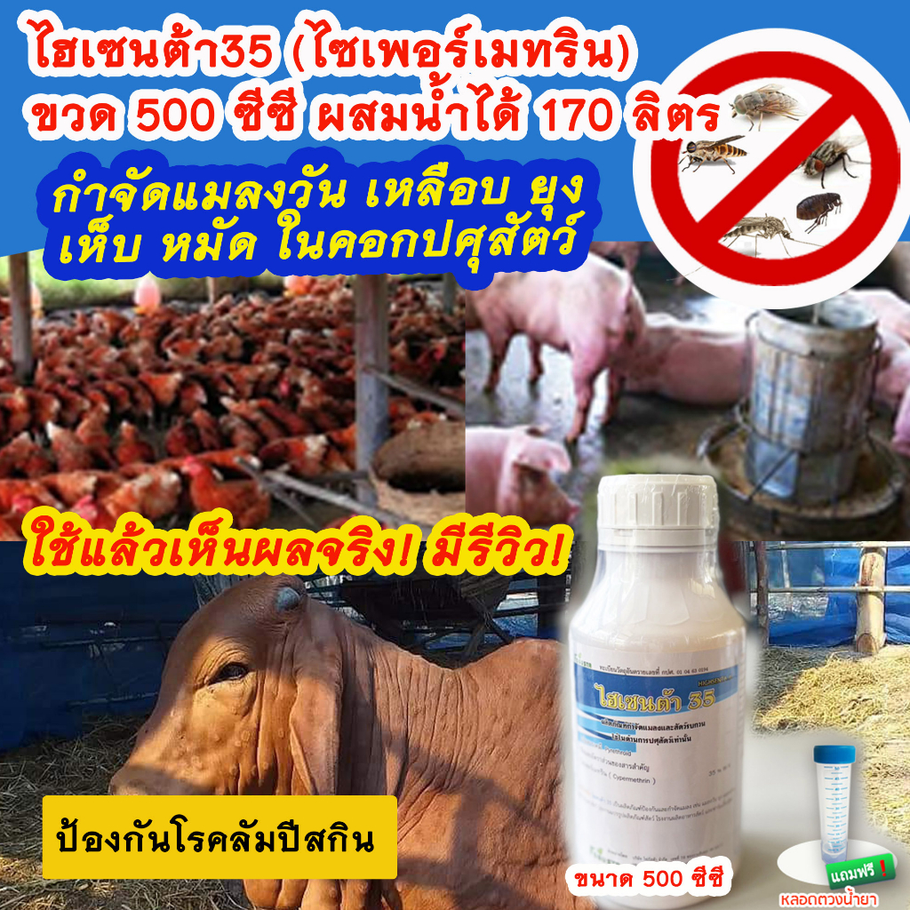 ไฮเซนต้า35 ขนาด 500 มล. [ไซเพอร์เมทริน 35%] กำจัดยุง แมลงวัน แมลงอื่นๆ ในคอกสัตว์