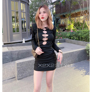 x2x2stlye black dress เดรสแขนยาวอกเพชรno.S92(พร้อมส่ง)