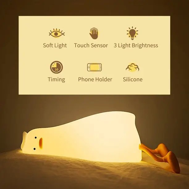 Goose Hours โคมไฟตั้งโต๊ะ หัวเตียง อ่านหนังสือ ไฟสีเหลืองวอร์มไวท์ ปรับระดับไฟได้ 3 ระดับ โดยการตบตูดน้องเป็ด ไร้สาย รูปที่ 6