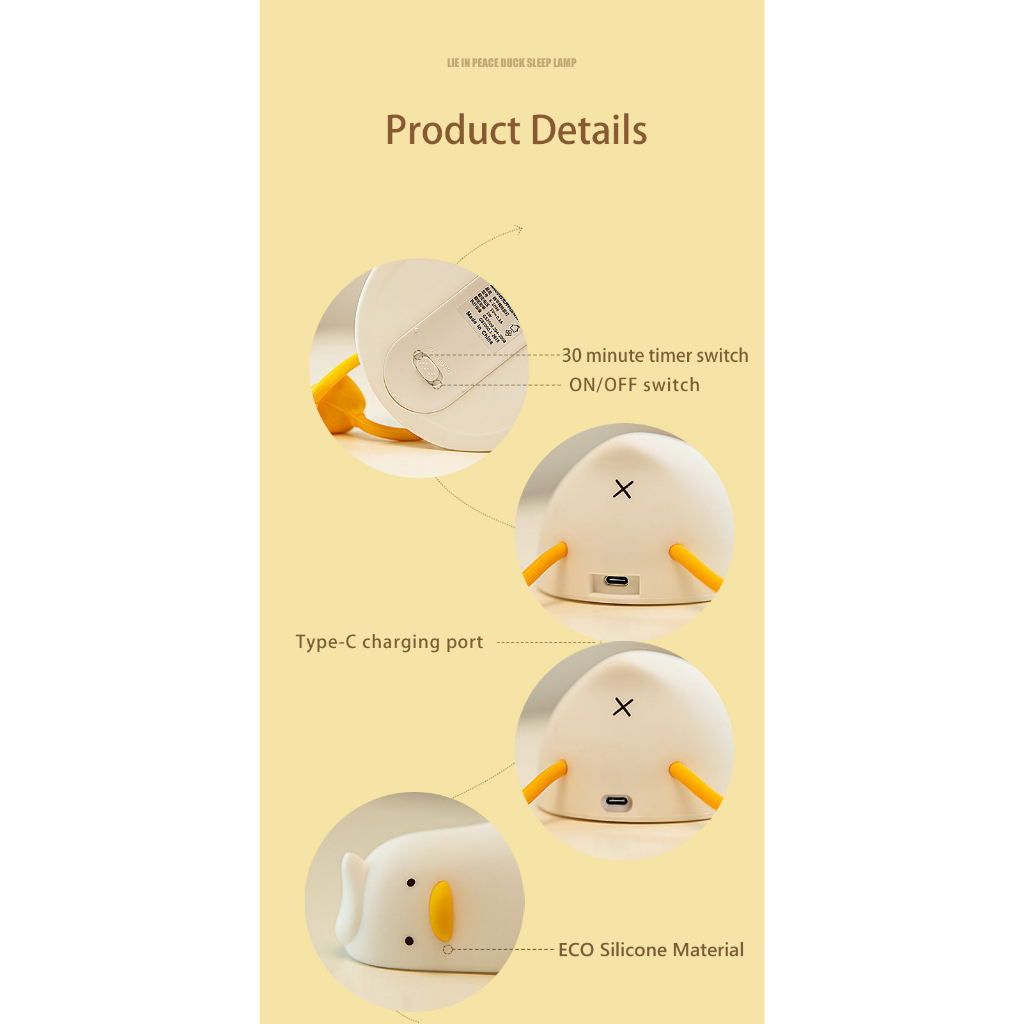 Goose Hours โคมไฟตั้งโต๊ะ หัวเตียง อ่านหนังสือ ไฟสีเหลืองวอร์มไวท์ ปรับระดับไฟได้ 3 ระดับ โดยการตบตูดน้องเป็ด ไร้สาย รูปที่ 5