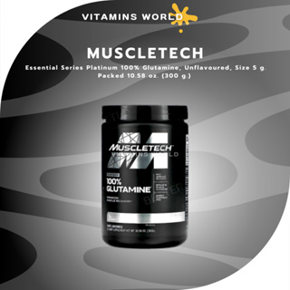 Muscletech, Essential Series Platinum 100% Glutamine, Unflavoured, Size 5 g. Packed 10.58 oz. (300 g.) (V.268)